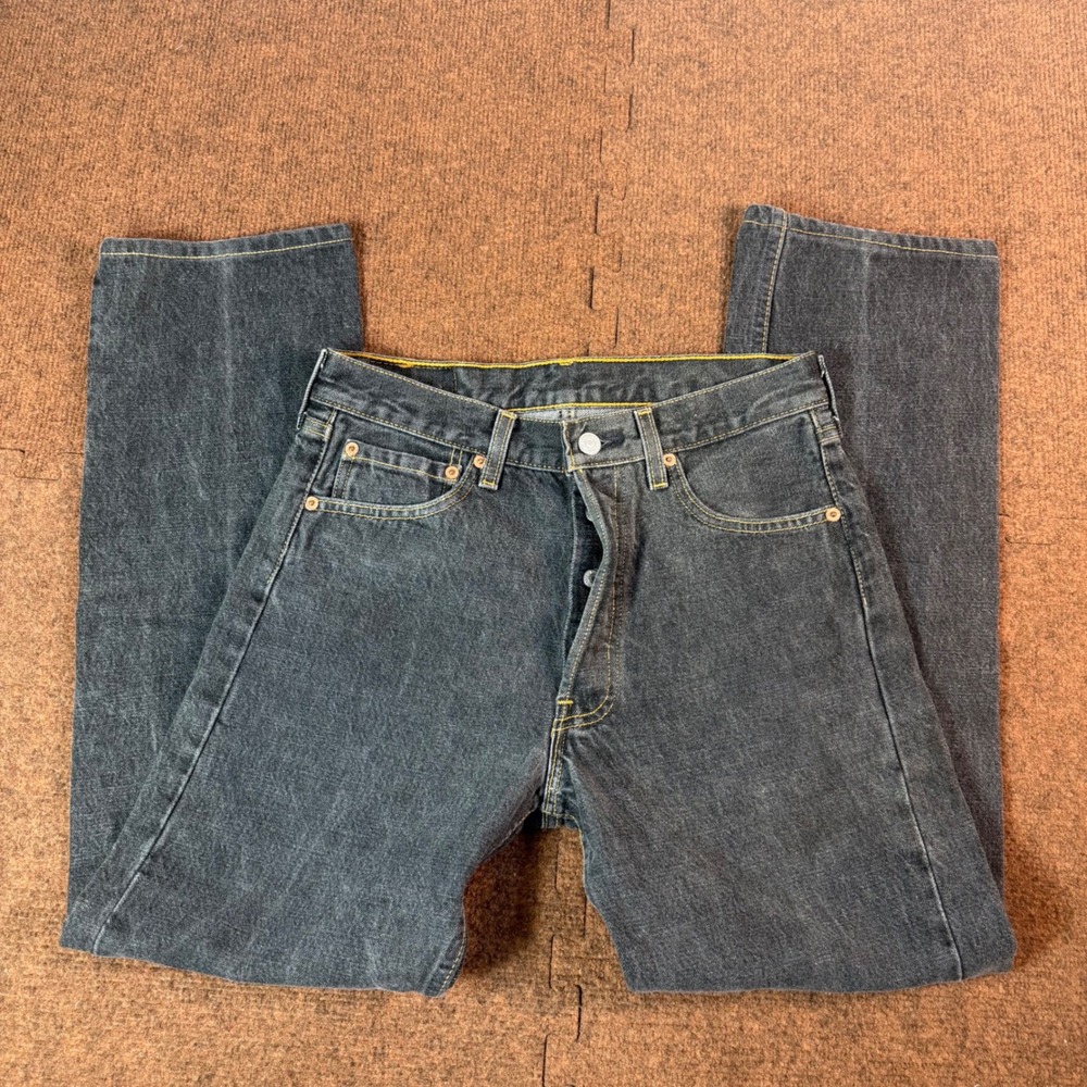 Levis 501 Original Fit Mens Jeans Dark Wash Straight Leg Button Fly W29 L36 USA